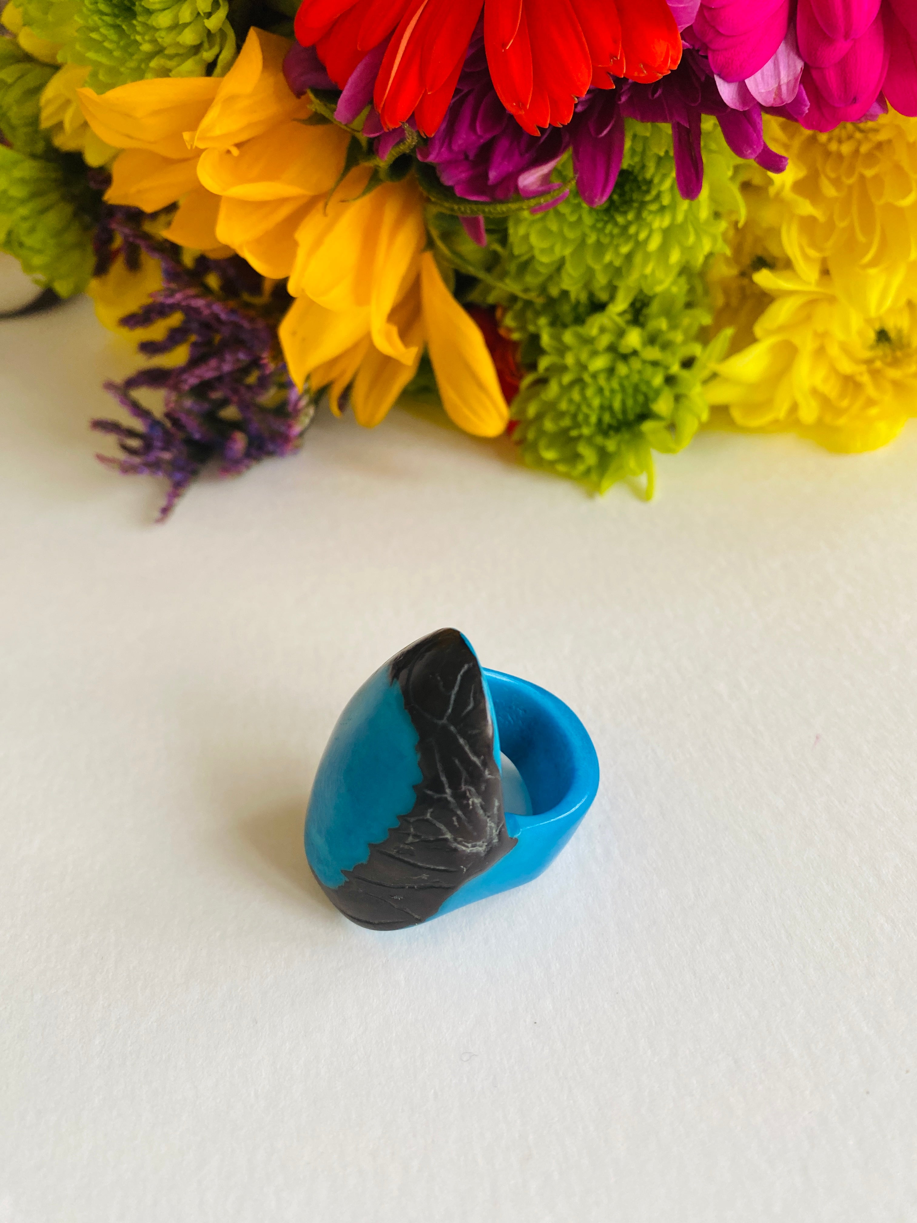 Blue Tagua Seed Ring